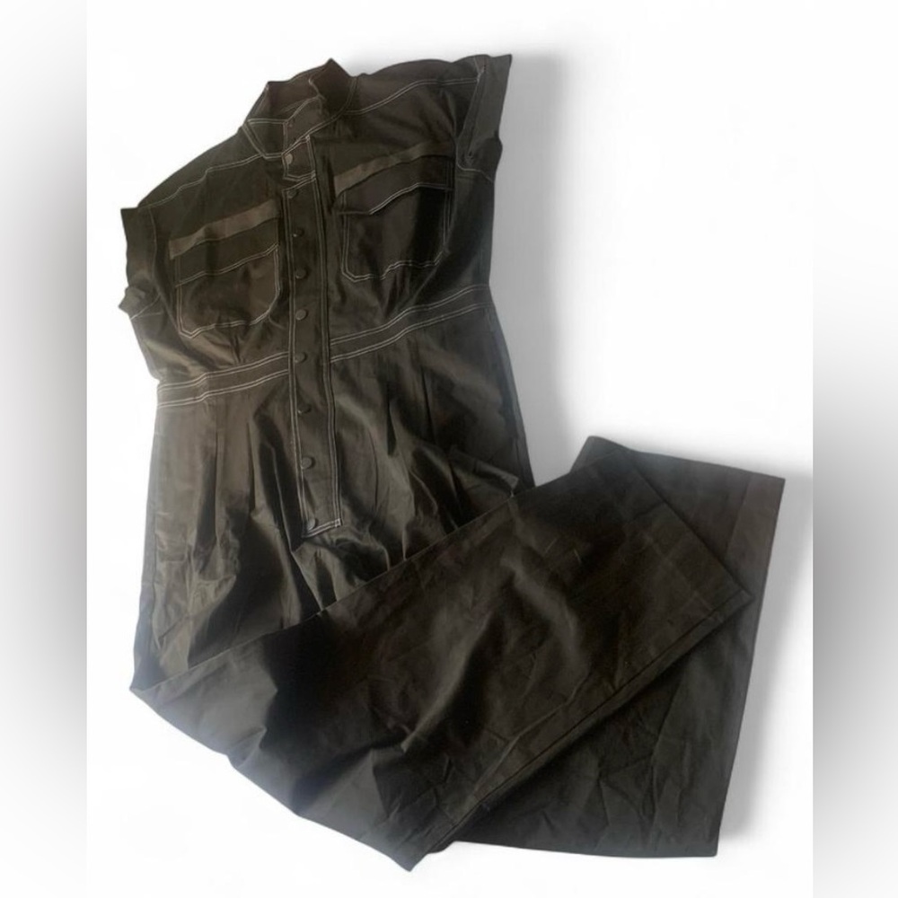 Olive Green Utility Jumpsuit with Contrast Stitching